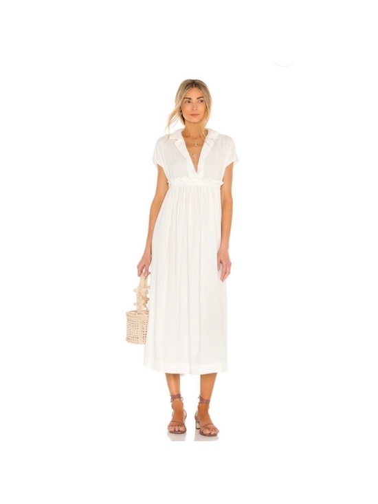 Free People Dresses & Skirts - Free People All Occasions Shirt Dress WHITE/CREAM Midi Dress with Cap Sleeves XS
